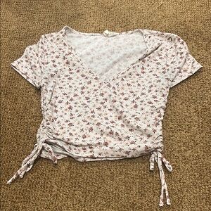 Sky and Sparrow Floral Wrap Blouse - White and Red